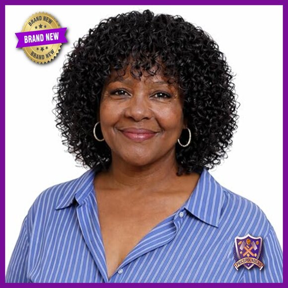 Accessories - Short Curly Human Hair Wig with Bangs 200% Density Glueless No Lace